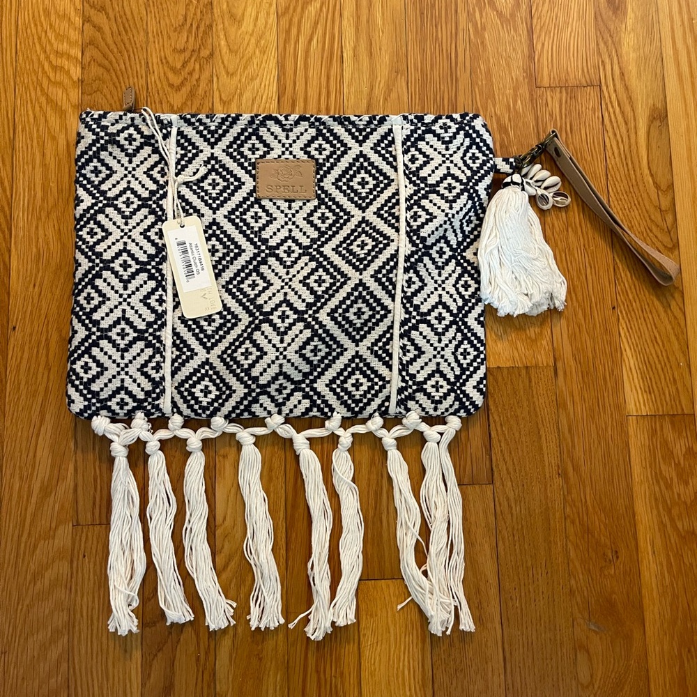 NWT Spell Atlantic Aztec Clutch Purse, Navy and Cream.